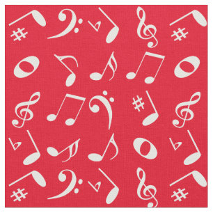 Tissu Notes musicales à langue blanche Motif en rouge