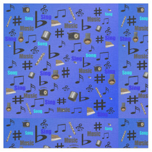 Tissu Notes Musicales Bleues Cordes Et Mots,