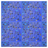Tissu Notes Musicales Bleues Cordes Et Mots, (Échantillon)