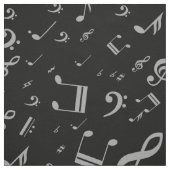 Tissu Notes musicales de gris argenté sur le noir (Échantillon)