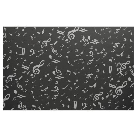 Tissu Notes musicales de gris argenté sur le noir (Fat Quarter)