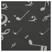 Tissu Notes musicales de gris argenté sur le noir (Fermer)