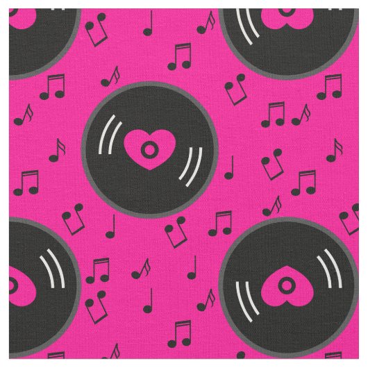 Tissu notes musicales vinyle coeur rose (Fermer)