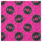 Tissu notes musicales vinyle coeur rose (Échantillon)