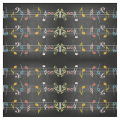 Tissu Notes ouvrières de musique sur le noir (Échantillon)
