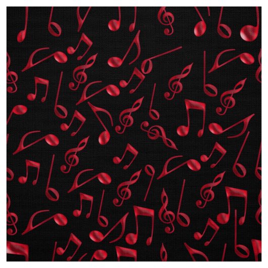 Tissu Notes rouges de fête de musique sur le noir ou (Échantillon)