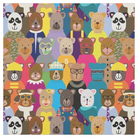 Tissu Nounours colorés avec de nombreuses professions (Échantillon)