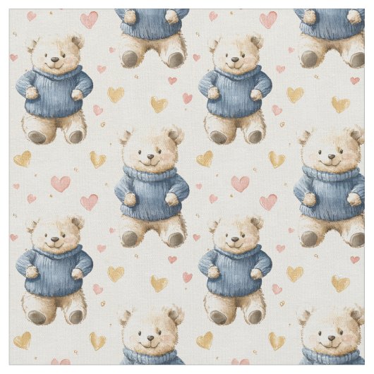 Tissu Nounours en pulls bleus (Fermer)