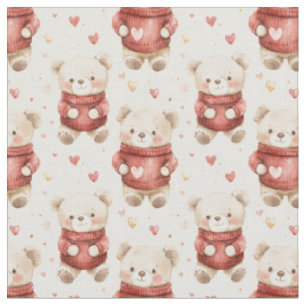 Tissu Nounours en pulls rouges