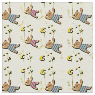 Tissu Nounours, Lune et Etoiles Motif