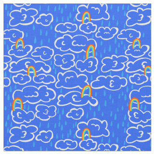 Tissu Nuages colorés Pluie Arc-en-ciel bleu Motif