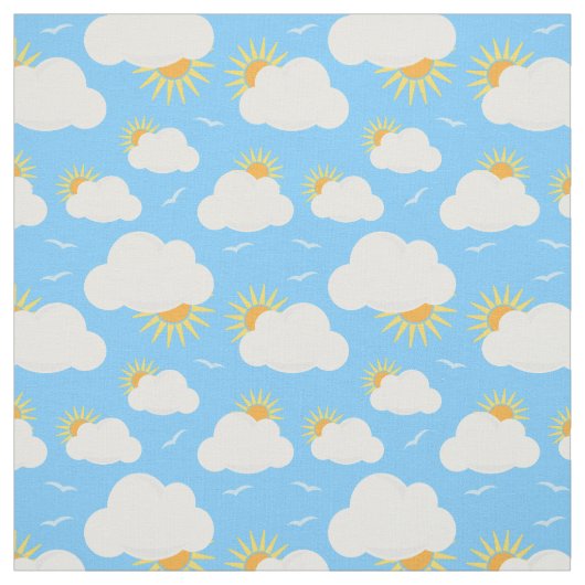 Tissu Nuages d'été et soleil ciel bleu motif (Échantillon)