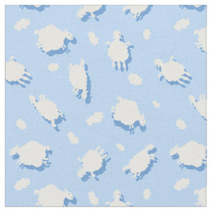 Tissu Nuages et agneaux (bleus) pelucheux faits sur