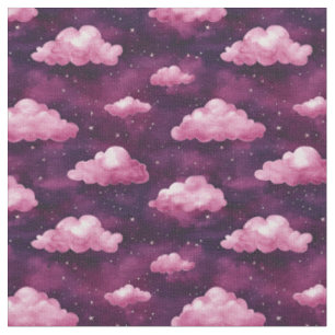 Tissu Nuages et étoiles roses sur violet et magenta