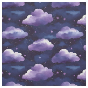 Tissu Nuages et étoiles violets en noir