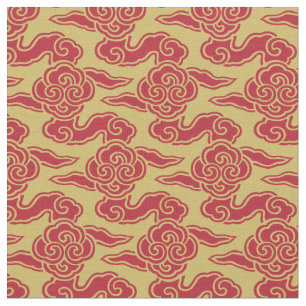 Tissu Nuages japonais Or rouge