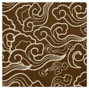Tissu Nuages japonais vintages, brun chocolat