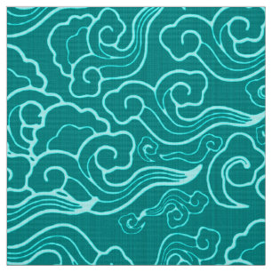 Tissu Nuages japonais vintages, turquoise et Aqua