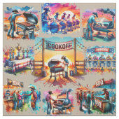 Tissu Occidental Cowboy BBQ Scènes de Cookoff 1 (Échantillon)