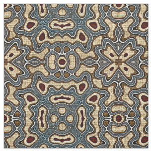 Tissu Ochre Brown Turquoise Bleu foncé Rouge Bali Motif