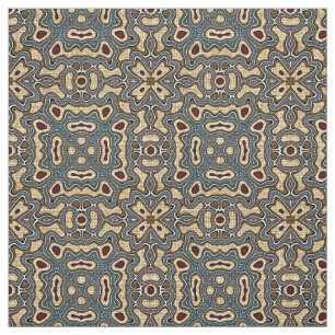 Tissu Ochre Brown Turquoise Bleu foncé Rouge Bali Motif