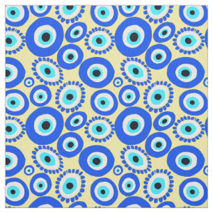 Tissu Oeil mal Méditerranée bleu blanc Yellow Eyes