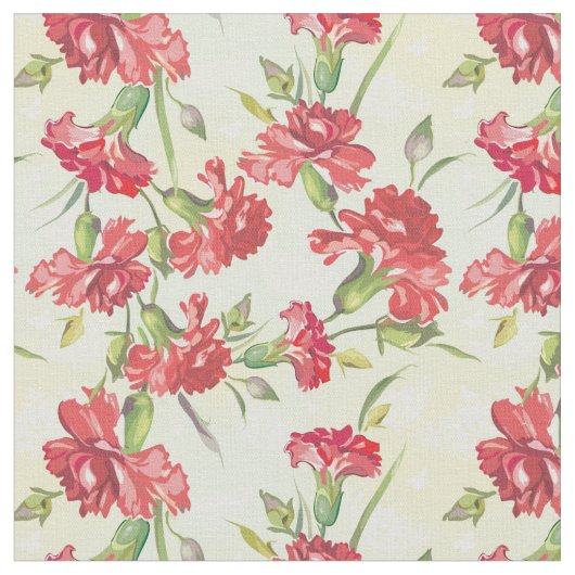 Tissu Oeillets rouges sur le vert avec des papillons (Fermer)