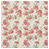 Tissu Oeillets rouges sur le vert avec des papillons (Échantillon)