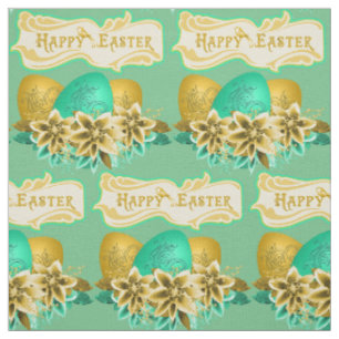 Tissu Œufs de Pâques et Fleurs Joyeuses Pâques 4,5"