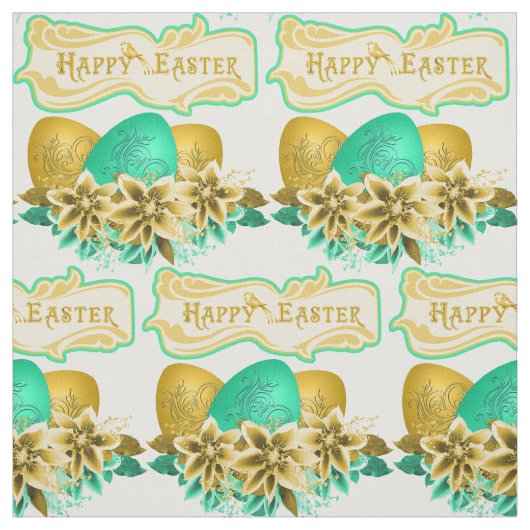 Tissu Oeufs Et Fleurs De Pâques Joyeux Pâques 4,5" (Échantillon)