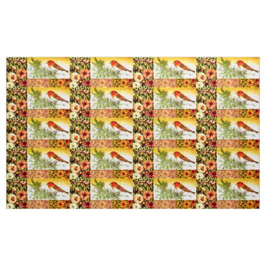 Tissu Oiseau à fleurs orange (Yard)