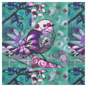 Tissu Oiseau Abstrait blanc Floral Turquoise pourpre (fermé)
