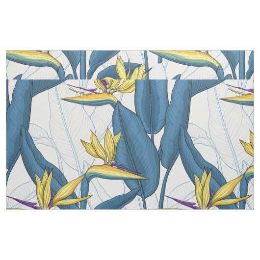 Tissu Oiseau de fleurs de paradis sur blanc (Fat Quarter)