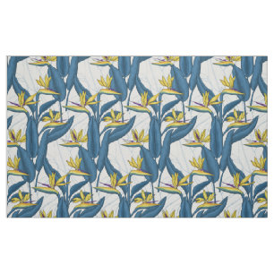 Tissu Oiseau de fleurs de paradis sur blanc