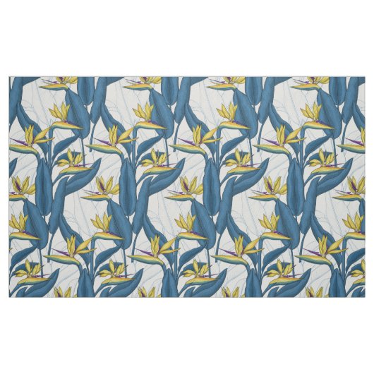 Tissu Oiseau de fleurs de paradis sur blanc (Fat Quarter)