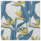 Tissu Oiseau de fleurs de paradis sur blanc (Échantillon)