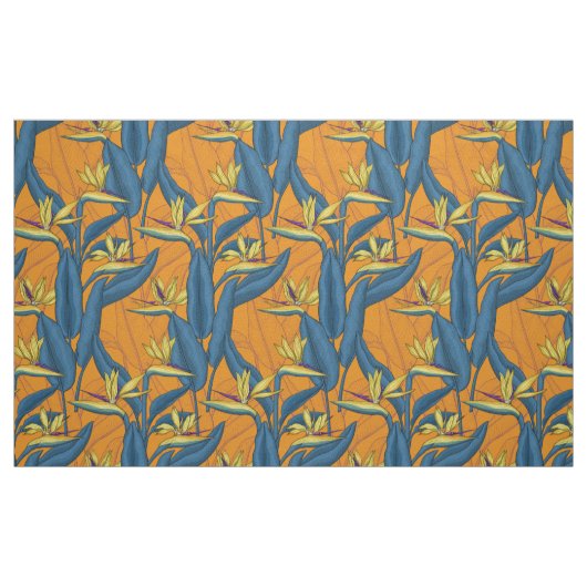 Tissu Oiseau de fleurs paradisiaques sur orange (Fat Quarter)