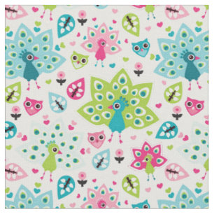 Tissu oiseau et hibou de paon
