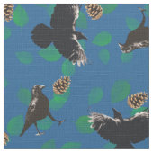 Tissu Oiseau noir Motif de la feuille d'animal forestier (Détail)
