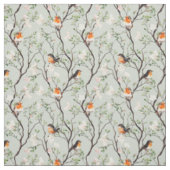 Tissu oiseau Robin vignes et fleurs botaniques (Échantillon)