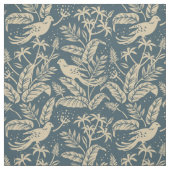 Tissu Oiseaux Bleus Et Taupes En Forêt (Échantillon)
