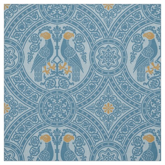 Tissu Oiseaux byzantins bleu clair et or (Échantillon)