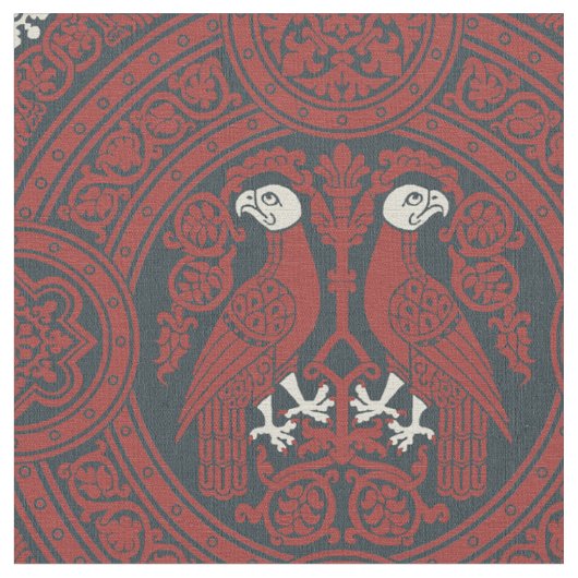 Tissu Oiseaux byzantins rouges foncés (Fermer)