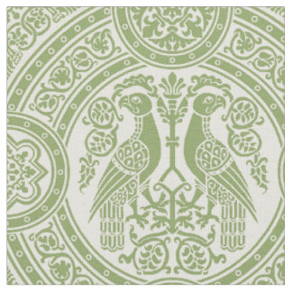 Tissu Oiseaux byzantins - Vert pomme sur ivoire