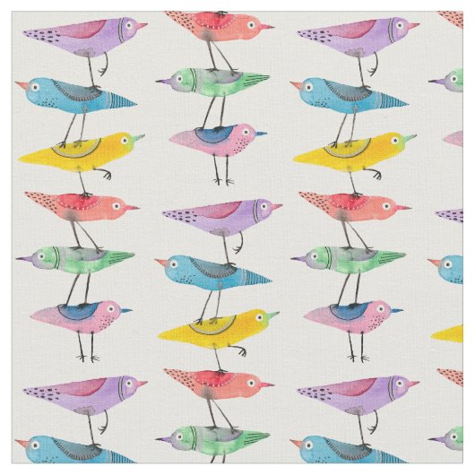 Tissu Oiseaux colorés empilés (Fermer)