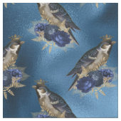 Tissu Oiseaux couronnés de fleurs en bleu (Fermer)