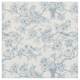 Tissu Oiseaux et fleurs de cerisier en bleu et blanc cas
