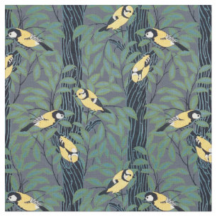 Tissu Oiseaux jaunes vintages dans les arbres Motifs