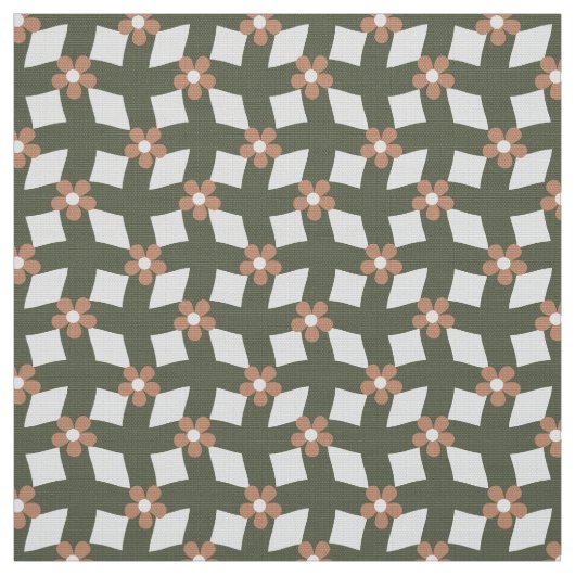 Tissu Olive Abstract Floral Grid - Polyester Weave (Échantillon)