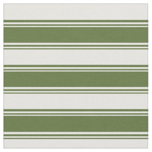 Tissu Olive foncé Vert & Blanc Coloré Lignes Motif